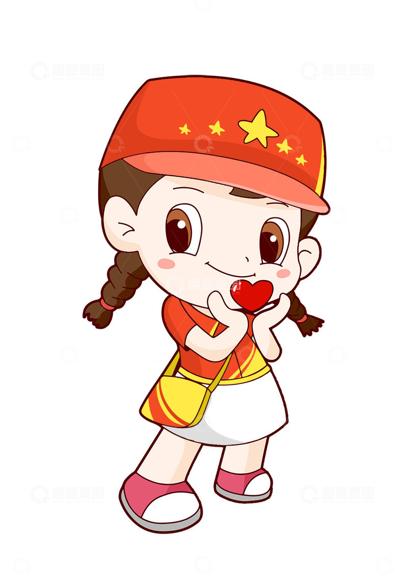 源文件下载【趣麦麦图】国庆节爱国举着爱心的卡通女孩