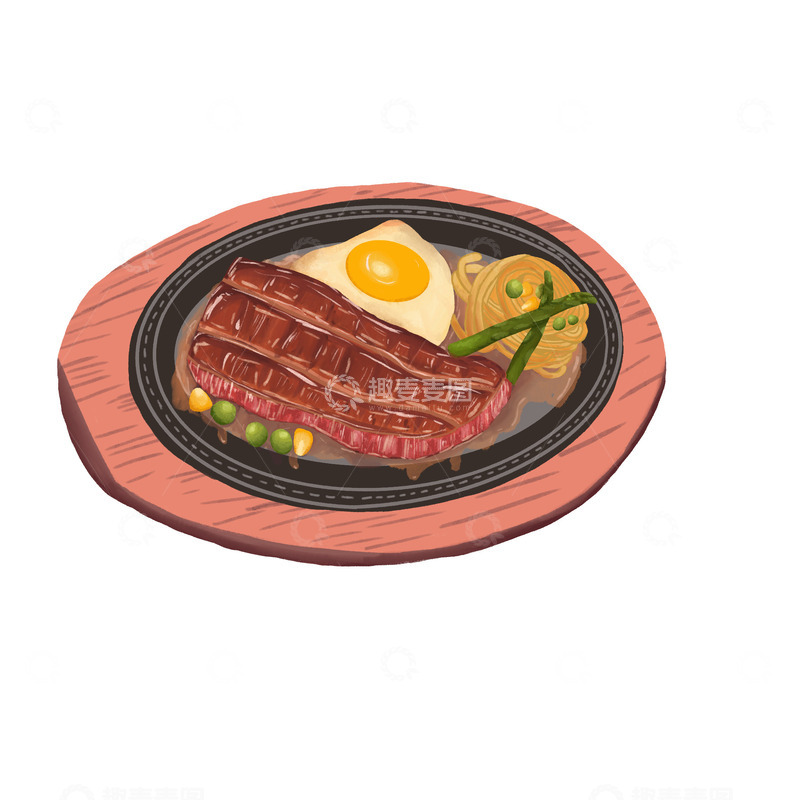 源文件下载【趣麦麦图】西餐美食牛排意面
