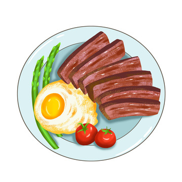 美食西餐烤肉牛排煎蛋