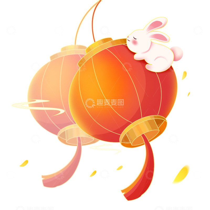 源文件下载【趣麦麦图】中秋国庆灯笼玉兔元素