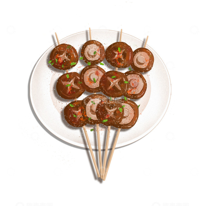 源文件下载【趣麦麦图】手绘美食烧烤串串香菇