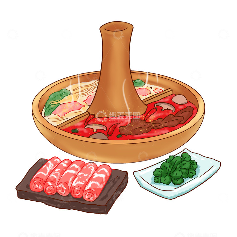 源文件下载【趣麦麦图】美食鸳鸯火锅
