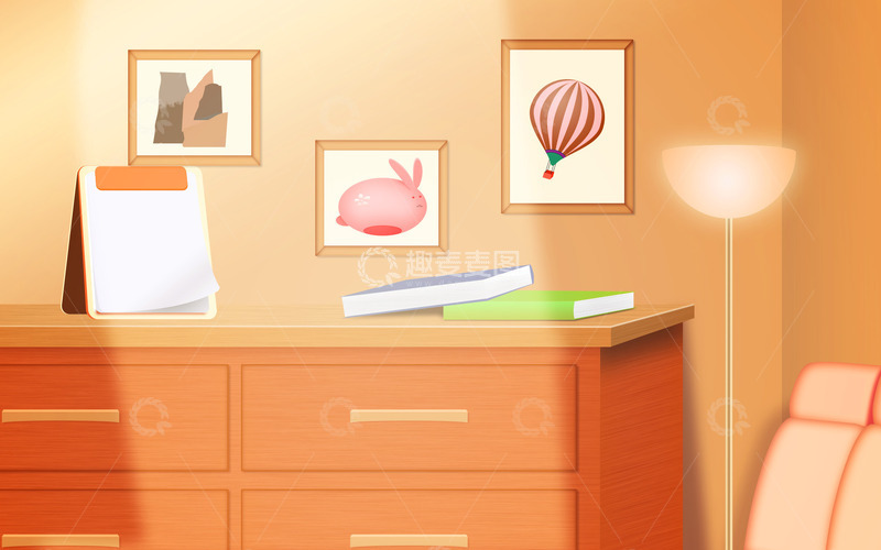 源文件下载【趣麦麦图】卡通室内温馨场景桌子书