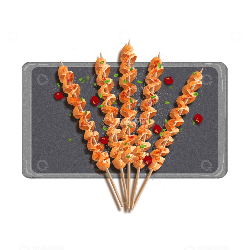 源文件下载【趣麦麦图】手绘烤面筋美食烧烤串串面筋烤面筋
