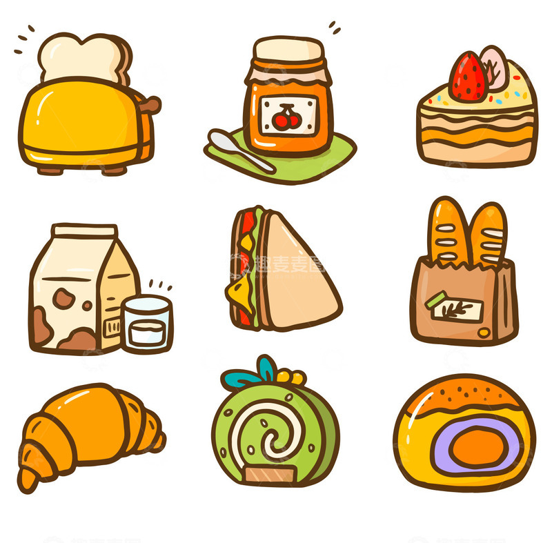 源文件下载【趣麦麦图】扁平风格卡通美食元素