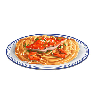 手绘餐饮海鲜螃蟹炒面面条