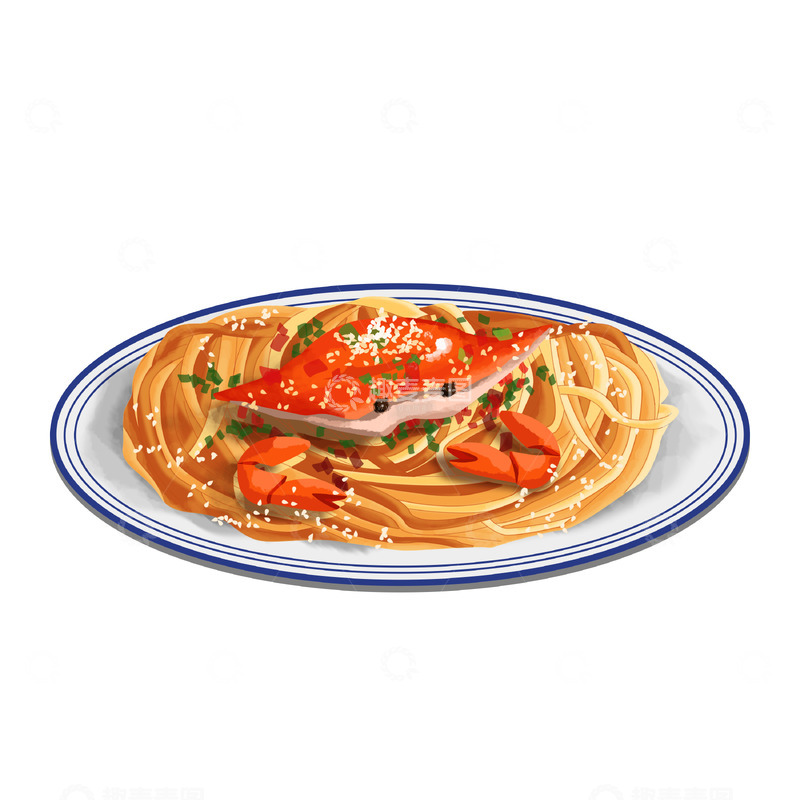 源文件下载【趣麦麦图】手绘餐饮海鲜螃蟹炒面面条