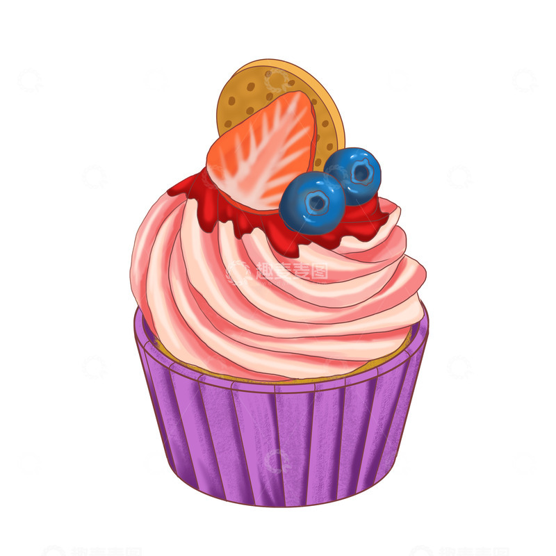 源文件下载【趣麦麦图】美食甜点纸杯草莓蛋糕