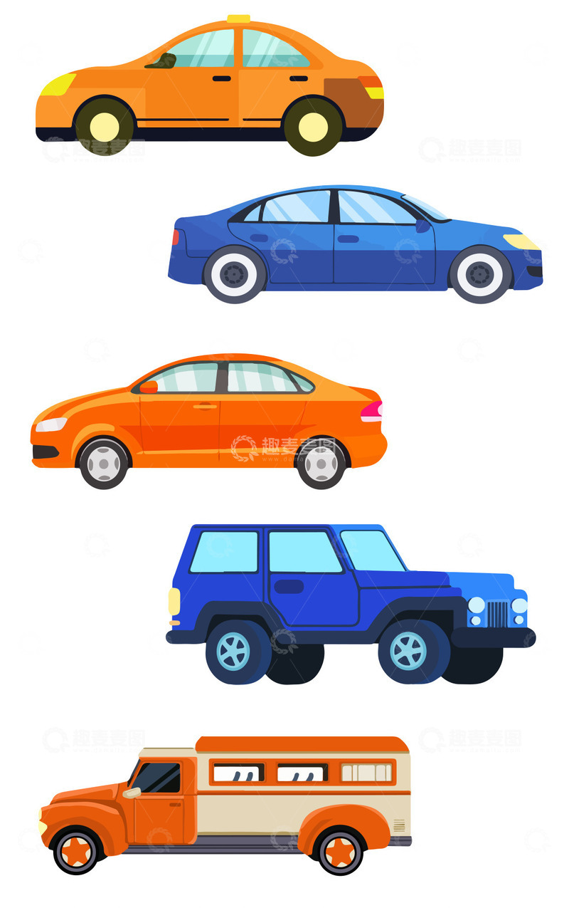 卡通各类汽车主题交通工具素材