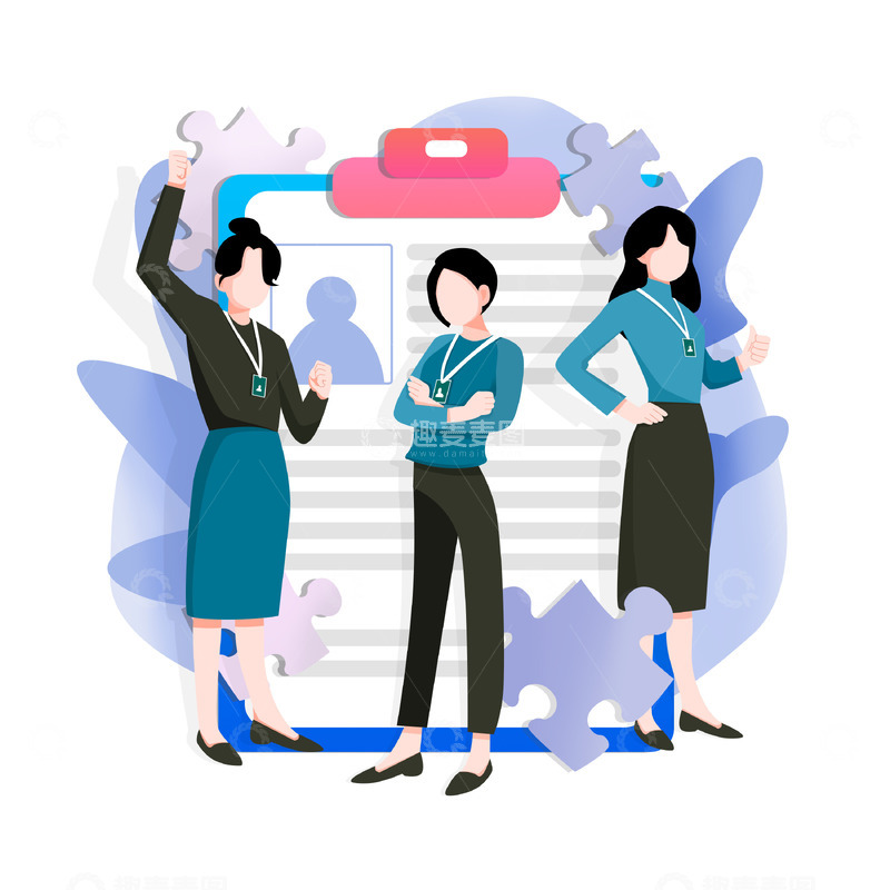 源文件下载【趣麦麦图】招聘企业团队上班白领女士形象扁平风矢量
