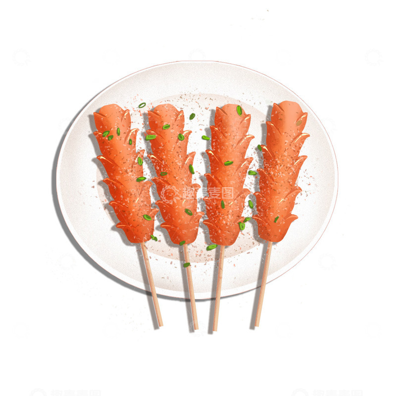 源文件下载【趣麦麦图】手绘烤肠美食烧烤串串热狗