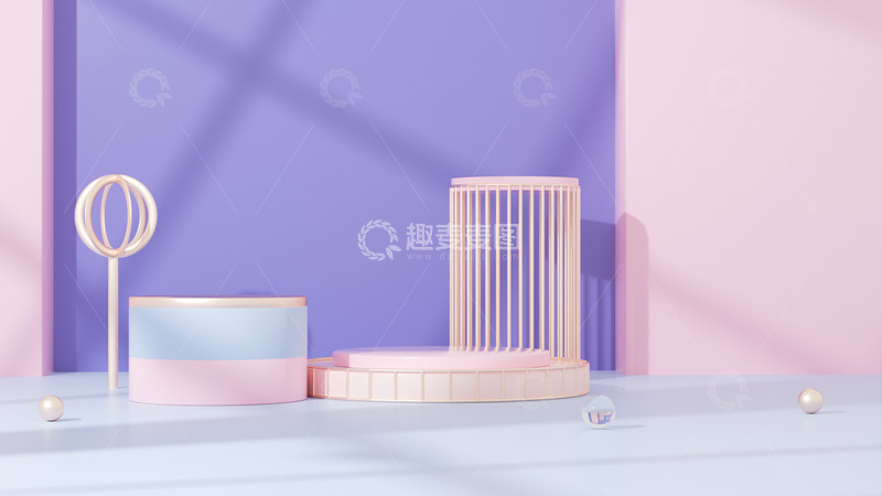 源文件下载【趣麦麦图】C4D立体粉紫色简约立体海报背景展台背景