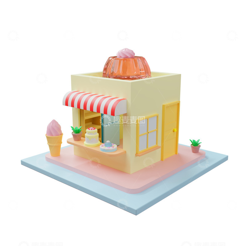 源文件下载【趣麦麦图】蛋糕冰淇淋果冻美食甜点屋3D立体模型