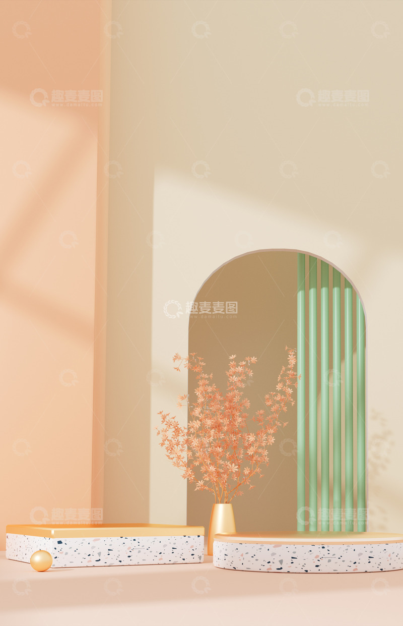 源文件下载【趣麦麦图】C4D立体家居海报背景竖图