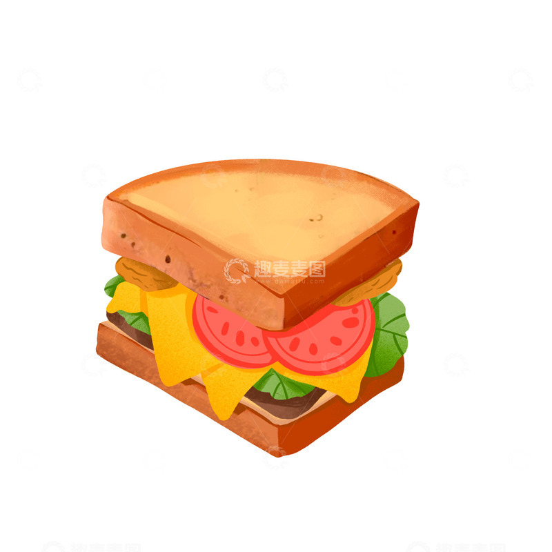 源文件下载【趣麦麦图】卡通手绘美味的芝士鸡肉三明治免抠元素