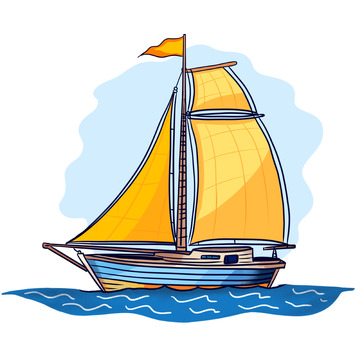 帆船手绘素材