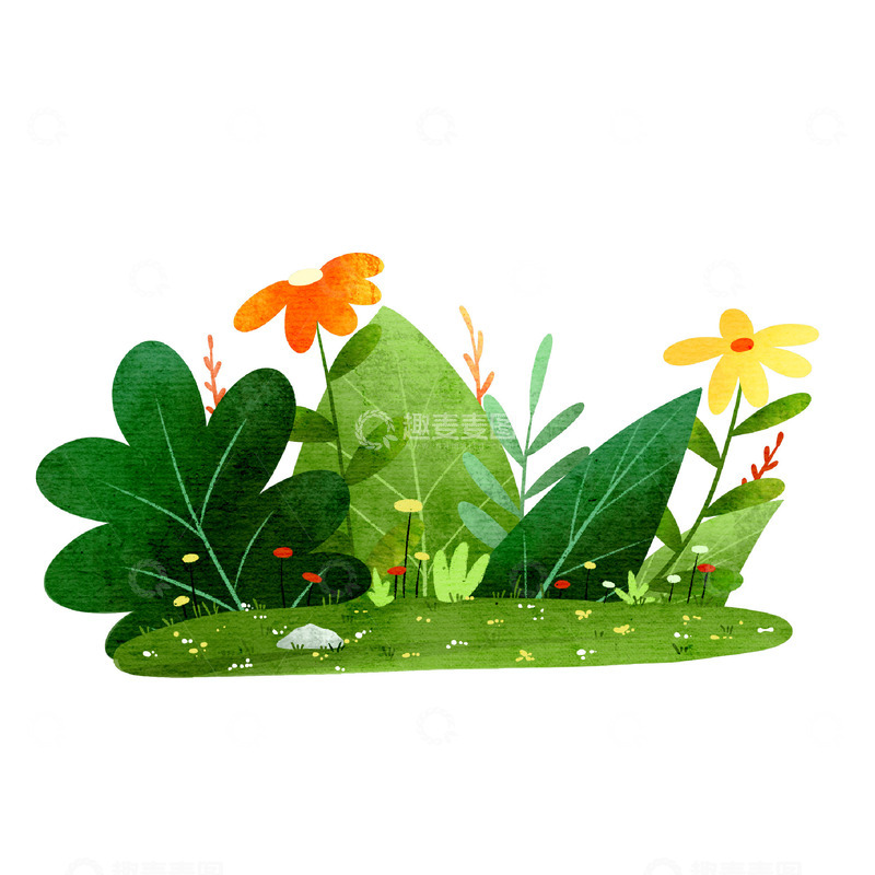 源文件下载【趣麦麦图】手绘小清新绿植花卉植物草坪元素