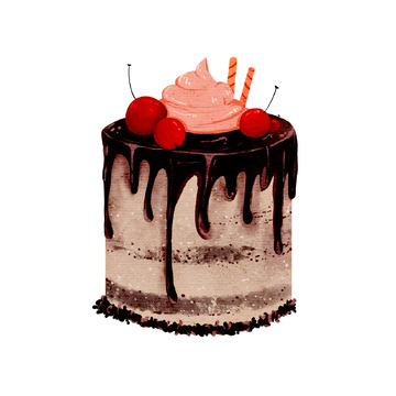 手绘巧克力蛋糕美食小甜品卡通元素