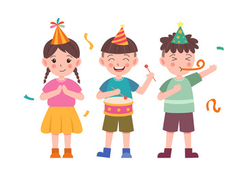 卡通庆祝生日的小朋友