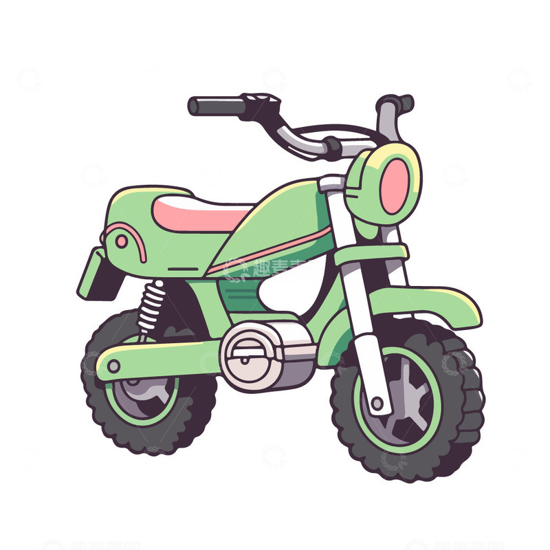 源文件下载【趣麦麦图】绿色摩托车插画