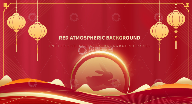 源文件下载【趣麦麦图】红色中国风大气线条几何装饰纹理背景