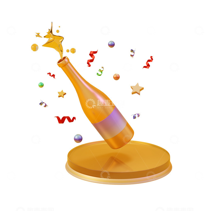 派对庆祝开香槟红酒瓶3D庆典元素