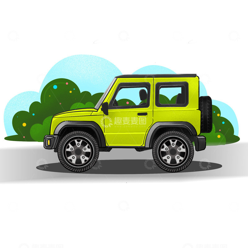 源文件下载【趣麦麦图】绿色自驾游越野车