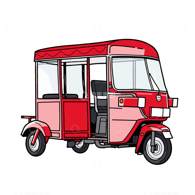 源文件下载【趣麦麦图】机动三轮车插画