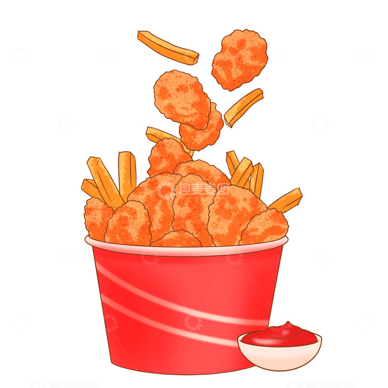 源文件下载【趣麦麦图】美食炸鸡薯条番茄酱