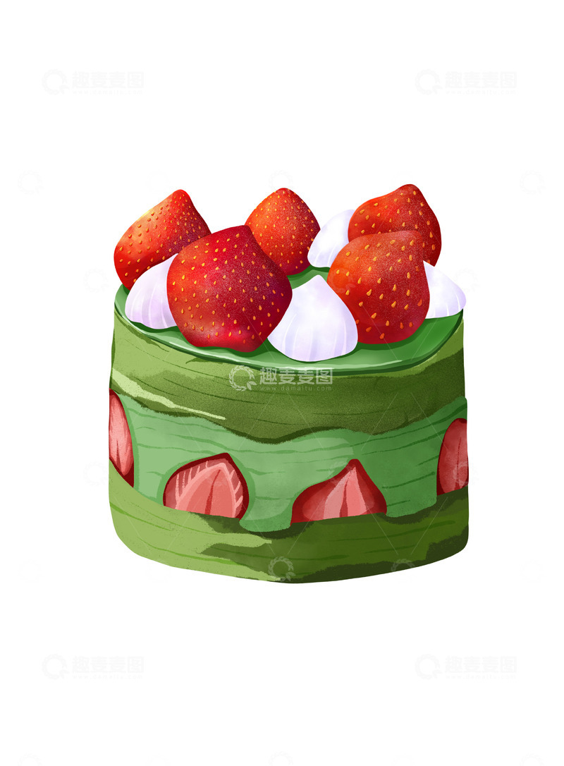 源文件下载【趣麦麦图】-美食草莓抹茶蛋糕