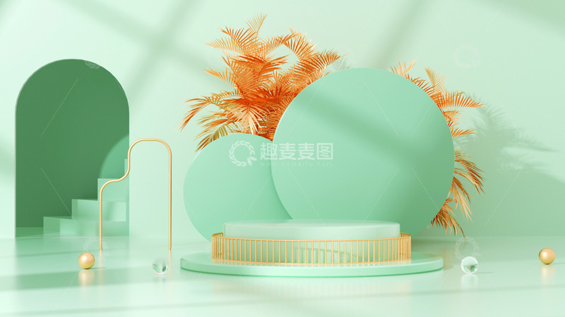 源文件下载【趣麦麦图】C4D电商简约绿色展台植物海报背景