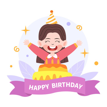 卡通简约过生日的小女孩