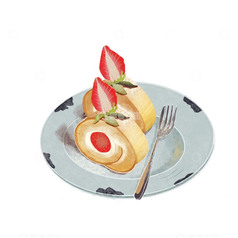 源文件下载【趣麦麦图】手绘甜品草莓蛋卷