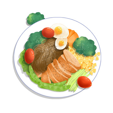 手绘轻食减肥餐健康绿色美食素食