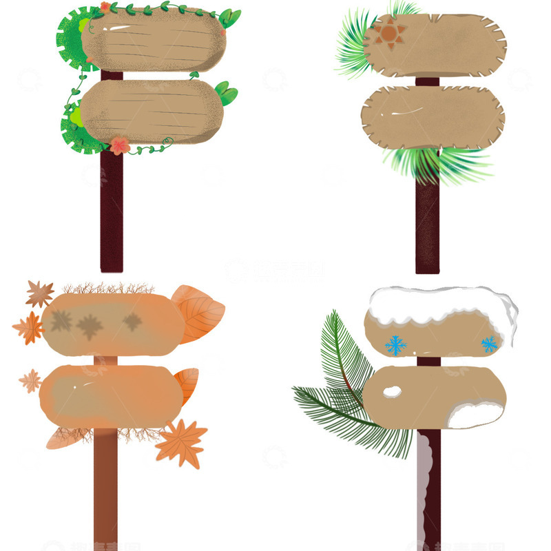 源文件下载【趣麦麦图】春夏秋冬季节路牌指示牌元素