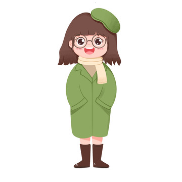 卡通手绘寒露节气女孩穿厚衣服免抠元素