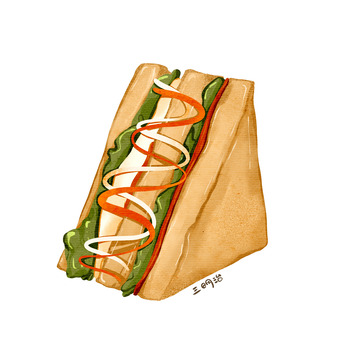 手绘美食三明治卡通水彩元素