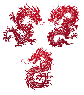 中国飞龙剪影剪纸