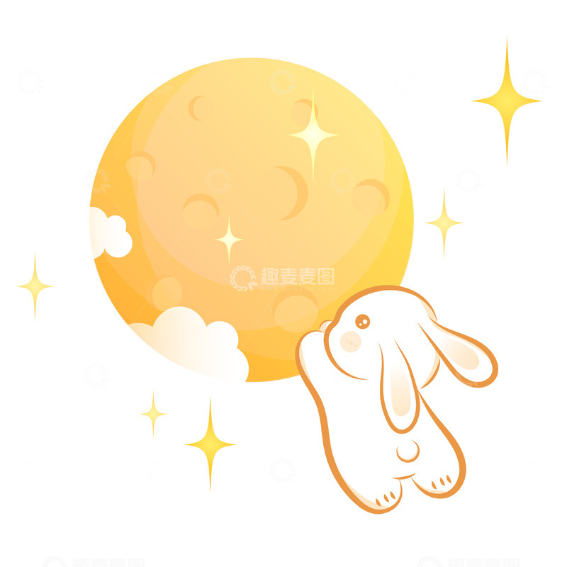 中秋节玉兔奔月手绘插画矢量元素