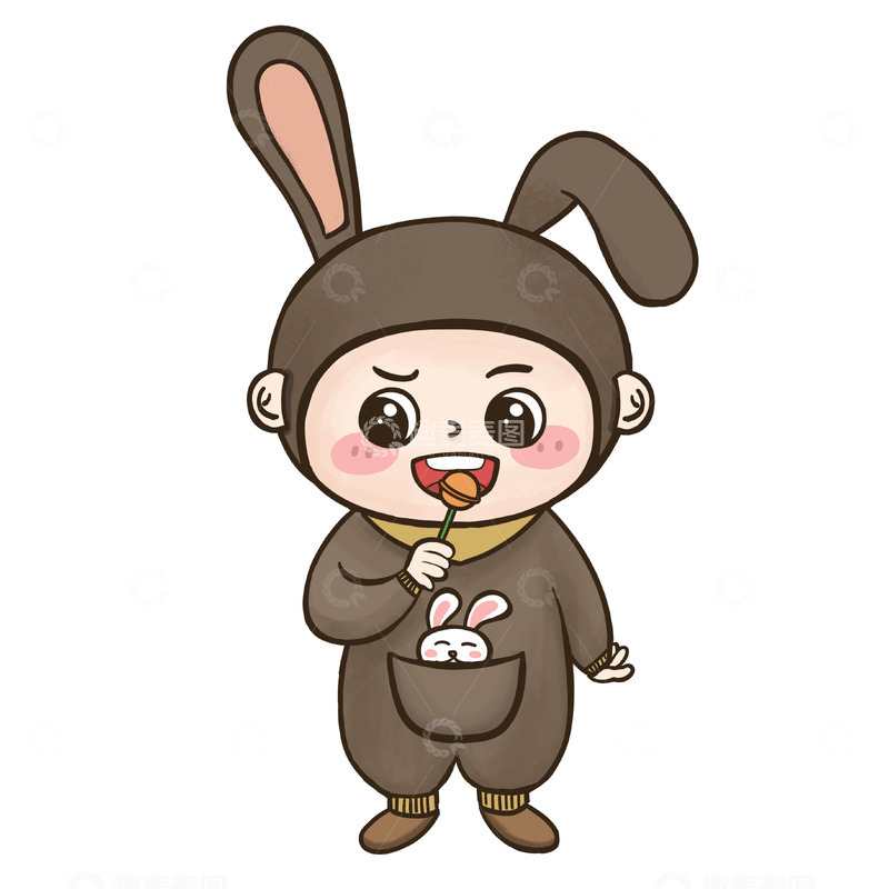 源文件下载【趣麦麦图】兔子人偶服小男孩吃棒棒糖