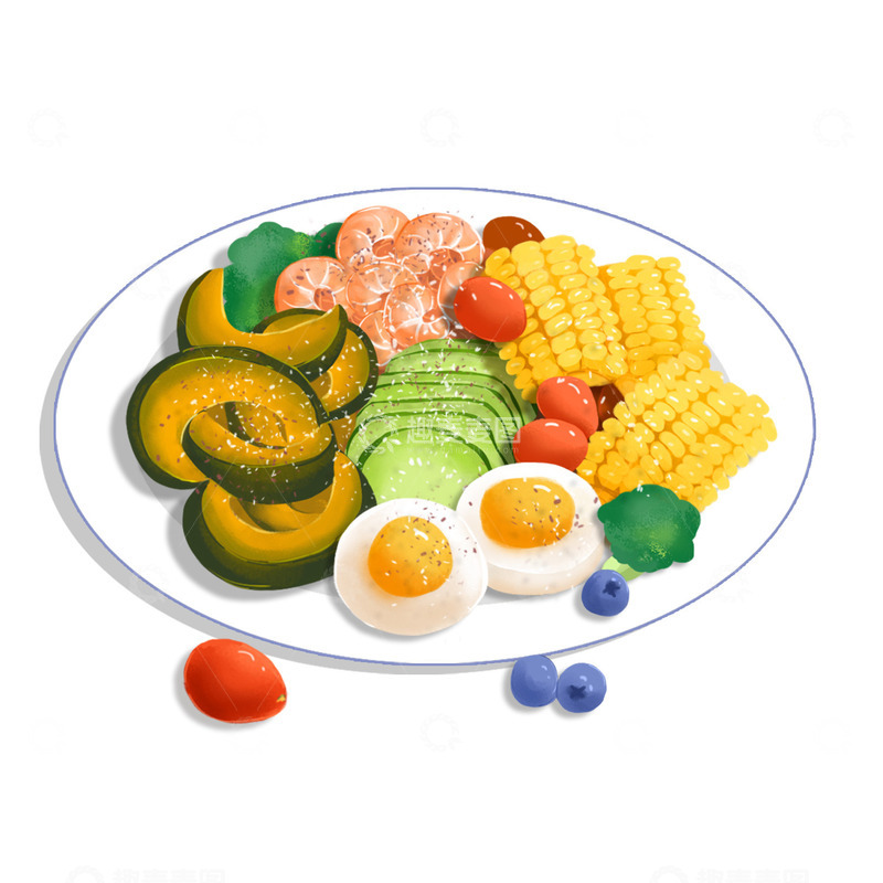 源文件下载【趣麦麦图】手绘轻食减肥餐素食健康美食
