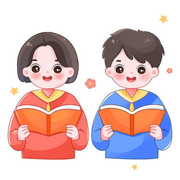 朗读读书男孩和女孩元素