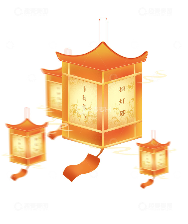 源文件下载【趣麦麦图】手绘国潮古风中秋国庆猜灯谜灯笼海报装饰