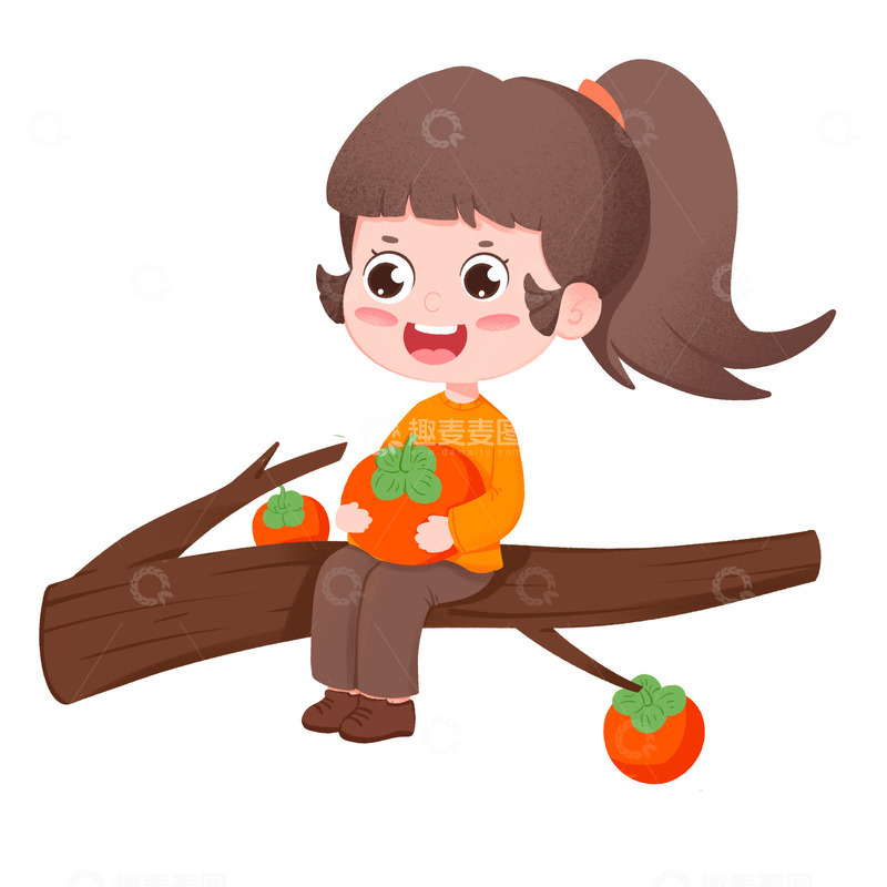 源文件下载【趣麦麦图】卡通手绘寒露节气女孩抱着柿子免抠元素