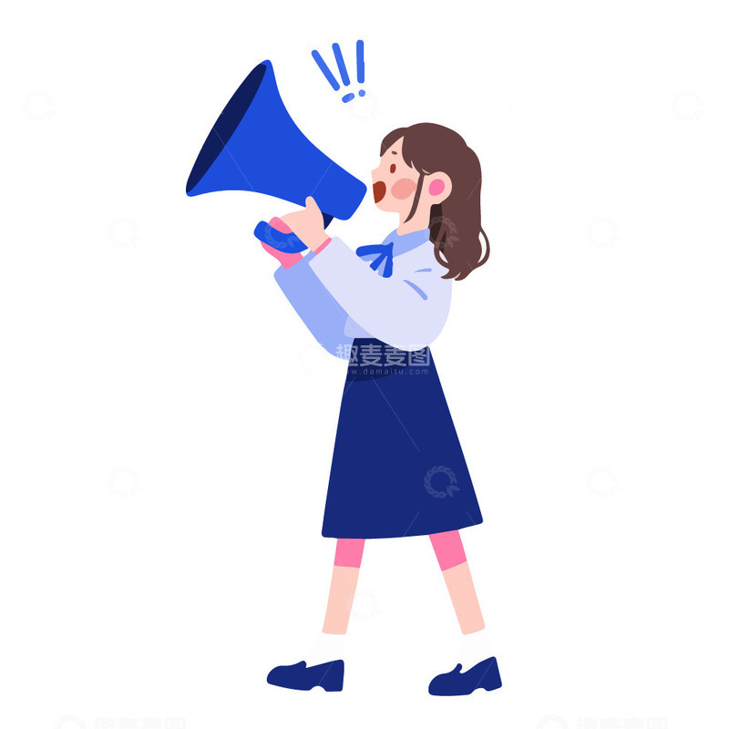 源文件下载【趣麦麦图】女生拿着喇叭在招聘扁平插画