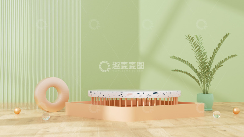 源文件下载【趣麦麦图】C4D家居清新简约电商展台海报背景