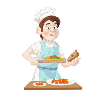 白色卡通风格手绘厨师素材