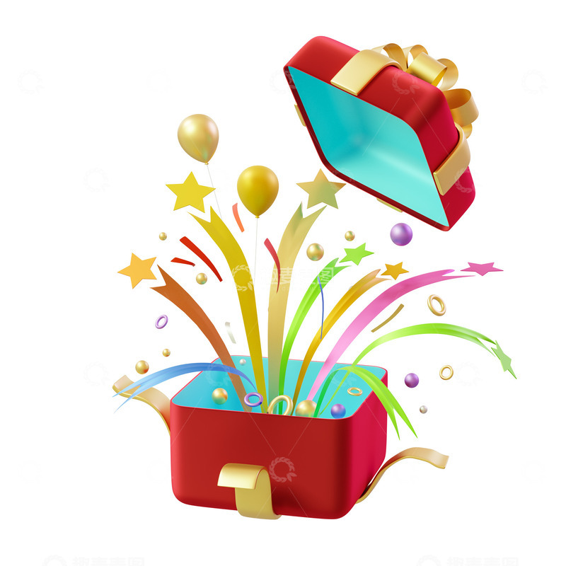 源文件下载【趣麦麦图】3D促销电商卡通礼包打开的礼盒装饰元素