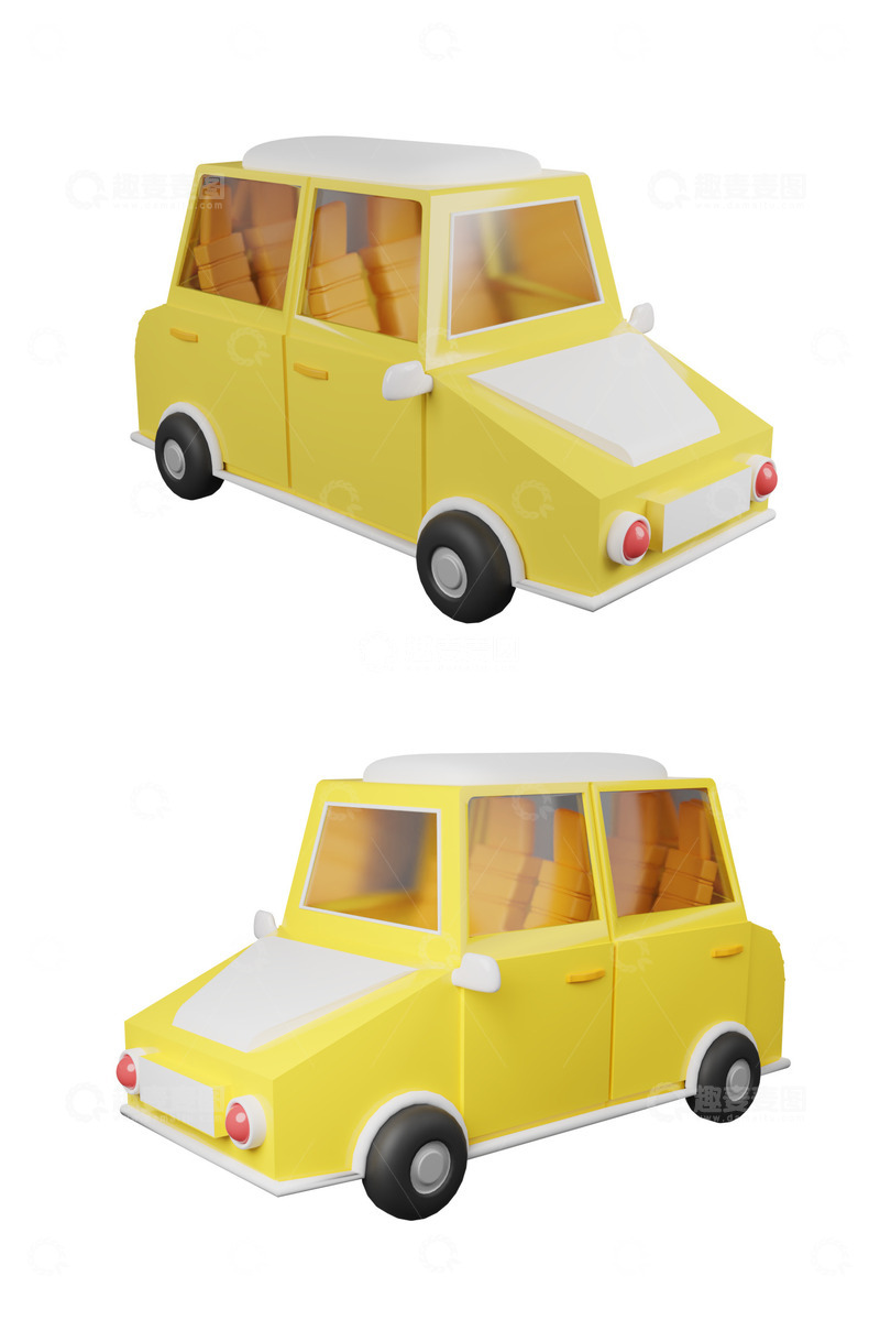 源文件下载【趣麦麦图】黄色小汽车小轿车交通工具3D立体模型