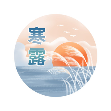 寒露节气芦苇落日